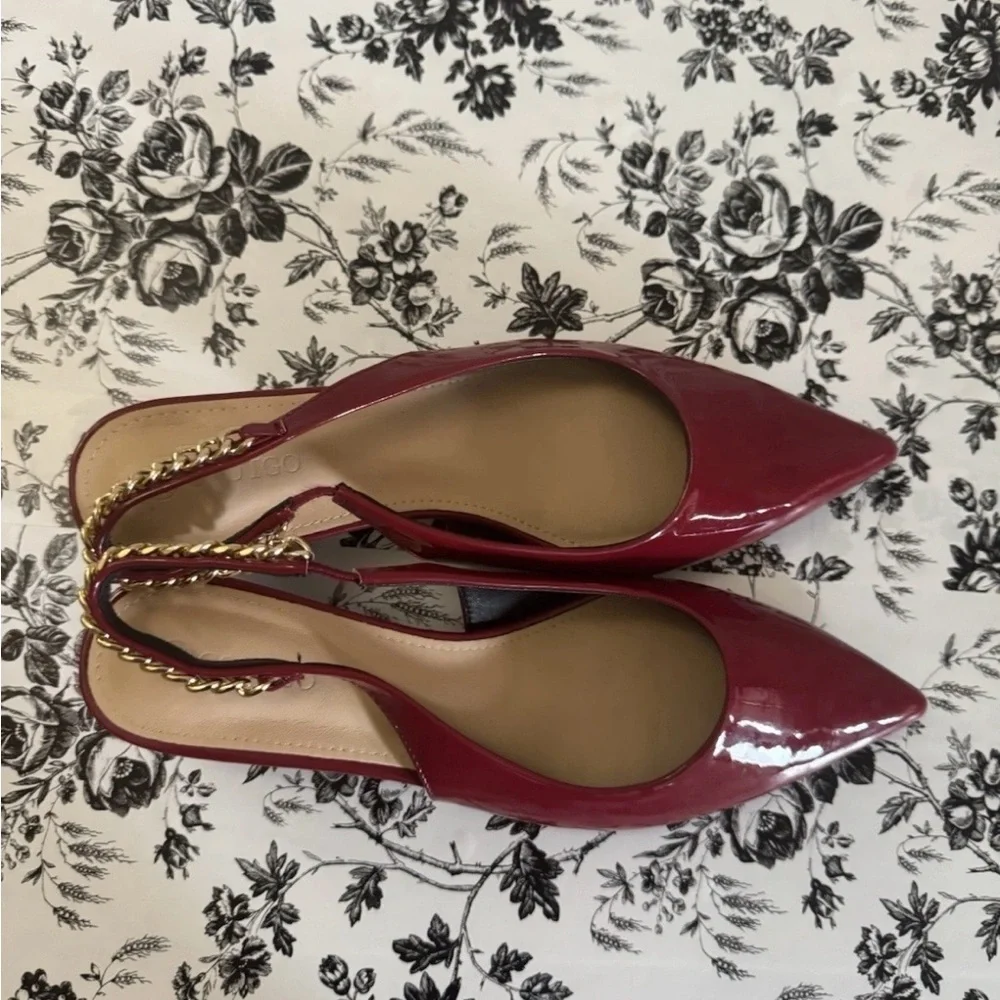 Coutgo Chic Burgundy Slingback Heels